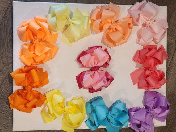 Set of 10 large double boutique hair bows-Stiff bows