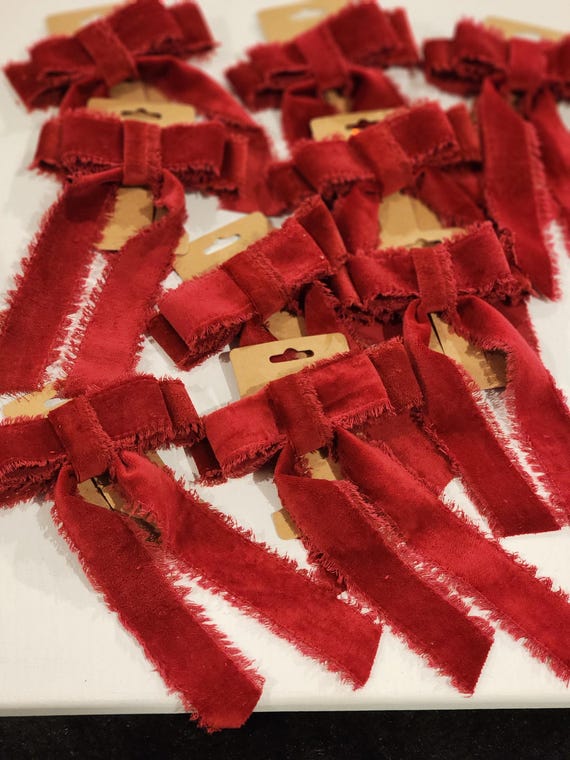 Shabby velvet luxe bow with tails- deep red- Listing is for one bow