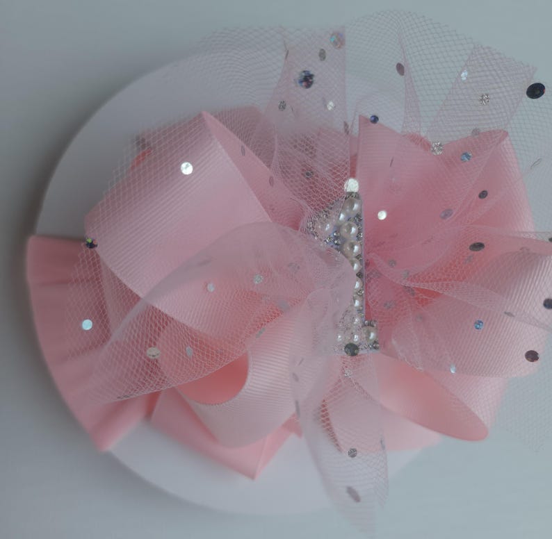 First Birthday Bow: 6-Inch Layered Bow on a nylon headband image 4