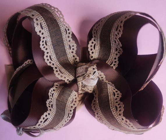 Extra Large Grosgrain Canvas Hair Bow: Scalloped Edge, 8 Inch