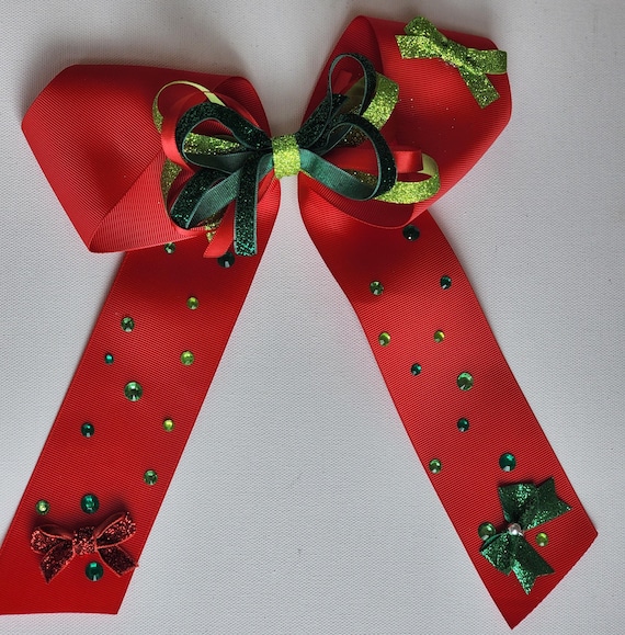 Red and green holiday bow,   with long tails-Assorted embellishments...