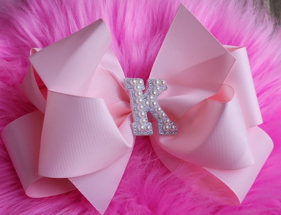 Extra Large Handmade Hair Bow: Beaded Initial, Boutique Style