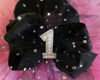 First Birthday Bow: 6-Inch Layered Bow on a nylon headband