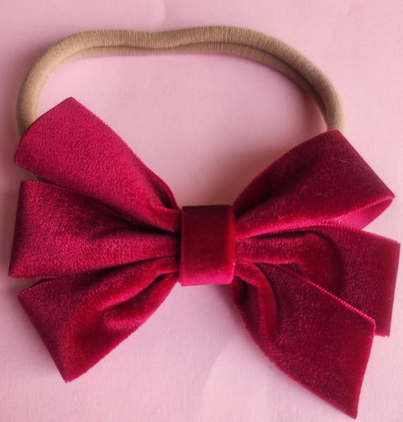 Soft Velvet Bow Nylon Headband: Newborn to 4 Years