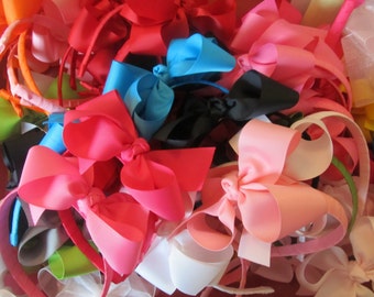 Box of 20 assorted  grosgrain ribbon wrapped headbands with large boutique  hair bow ~ FREE SHIPPING!