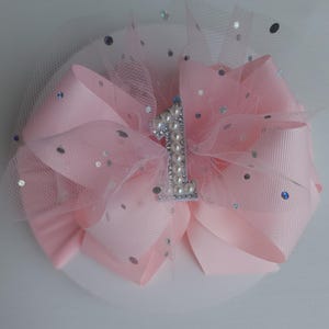 First Birthday Bow: 6-Inch Layered Bow on a nylon headband image 3