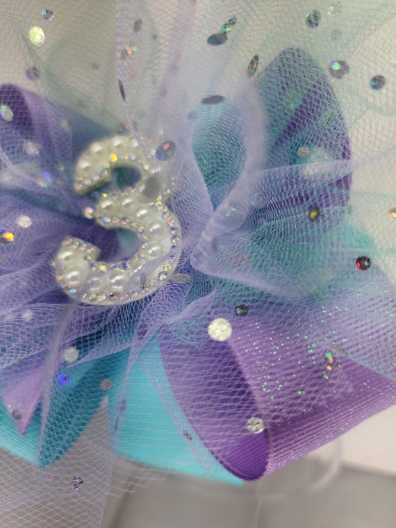 Birthday Hair Bow: Mermaid Colors, Bling Number