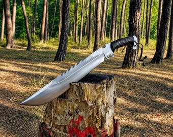 Machete-spada in acciaio al carbonio 1095 fatto a mano - Manico in palissandro e fodero in pelle - Regalo di Capodanno
