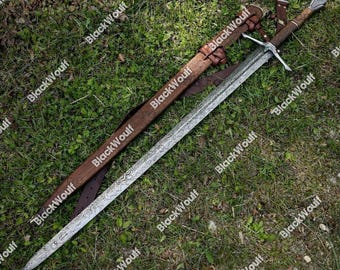 Handgesmeed elfenlangzwaard; lemmet van damascusstaal. Walnoothandvat Vikingzwaard Beste mannencadeau