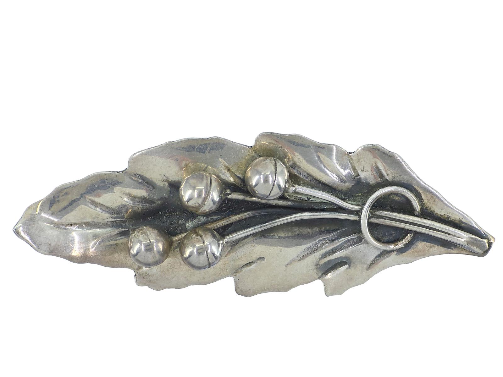 Broche Ancienne En Argent Massif 925 Taxco Style Art Déco - Motif Chat Et Turquoise