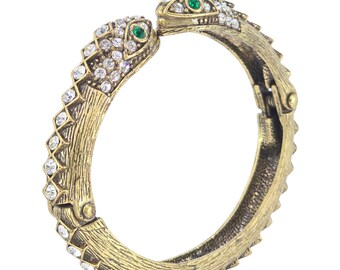 Bracciale rigido con cerniera in cristallo e strass firmato RA color oro ~ 6,75"