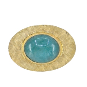 Stunning Vintage Textured Solid 14k Gold With Cabochon 1.7ct Jadeite - Jade Pin ~ 3/4&quot;