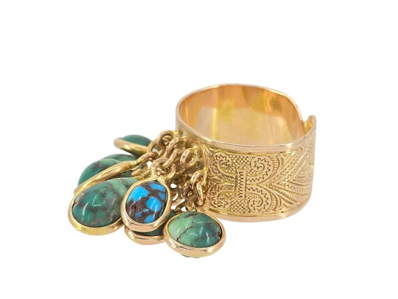 Solid 14K Gold Egyptian Hallmark Dangle Turquoise… - image 4