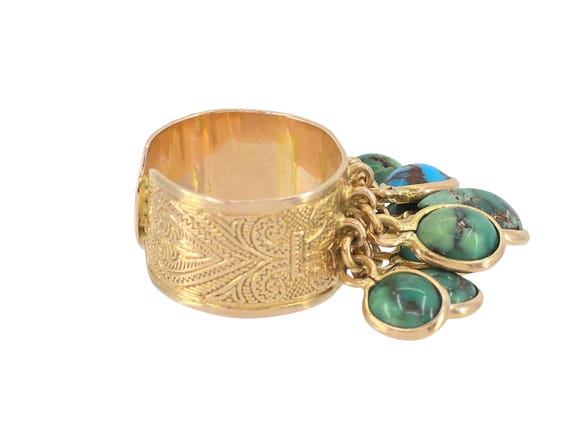 Solid 14K Gold Egyptian Hallmark Dangle Turquoise… - image 9