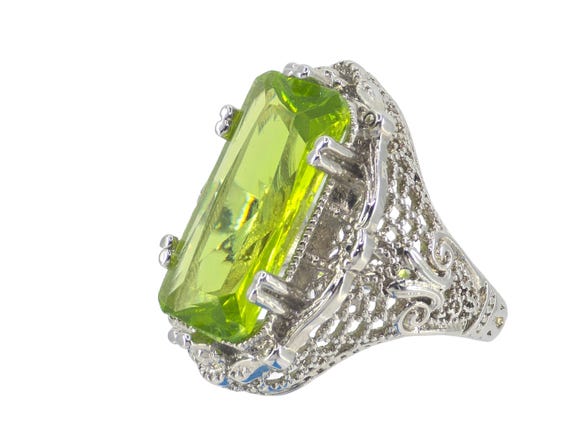 Impressive Sterling Silver Simulated Peridot Augu… - image 1