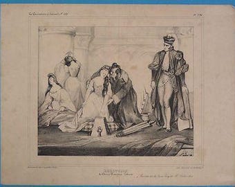 Äußerst seltene Daumier-Originallithografie aus dem 19. Jahrhundert, Karikatur Nr. 188 „Execution De Desirée Francoise Liberté“.
