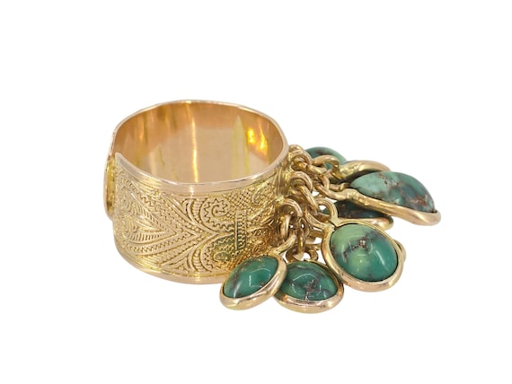 Solid 14K Gold Egyptian Hallmark Dangle Turquoise… - image 1