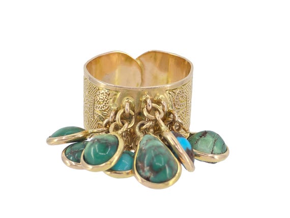 Solid 14K Gold Egyptian Hallmark Dangle Turquoise… - image 3