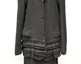Comme de Garcons France 100% wollen 2-delig jasje en rok met ruches en ruches