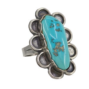 Vintage Navajo Gem Kingman Blue Turquoise Sterling Ring ~ sz 8