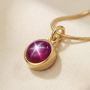 Natural Star Ruby Pendant - 925 Sterling Silver Gemstone Necklace -  Handmade Traditional Jewelry - Birthstone Pendant