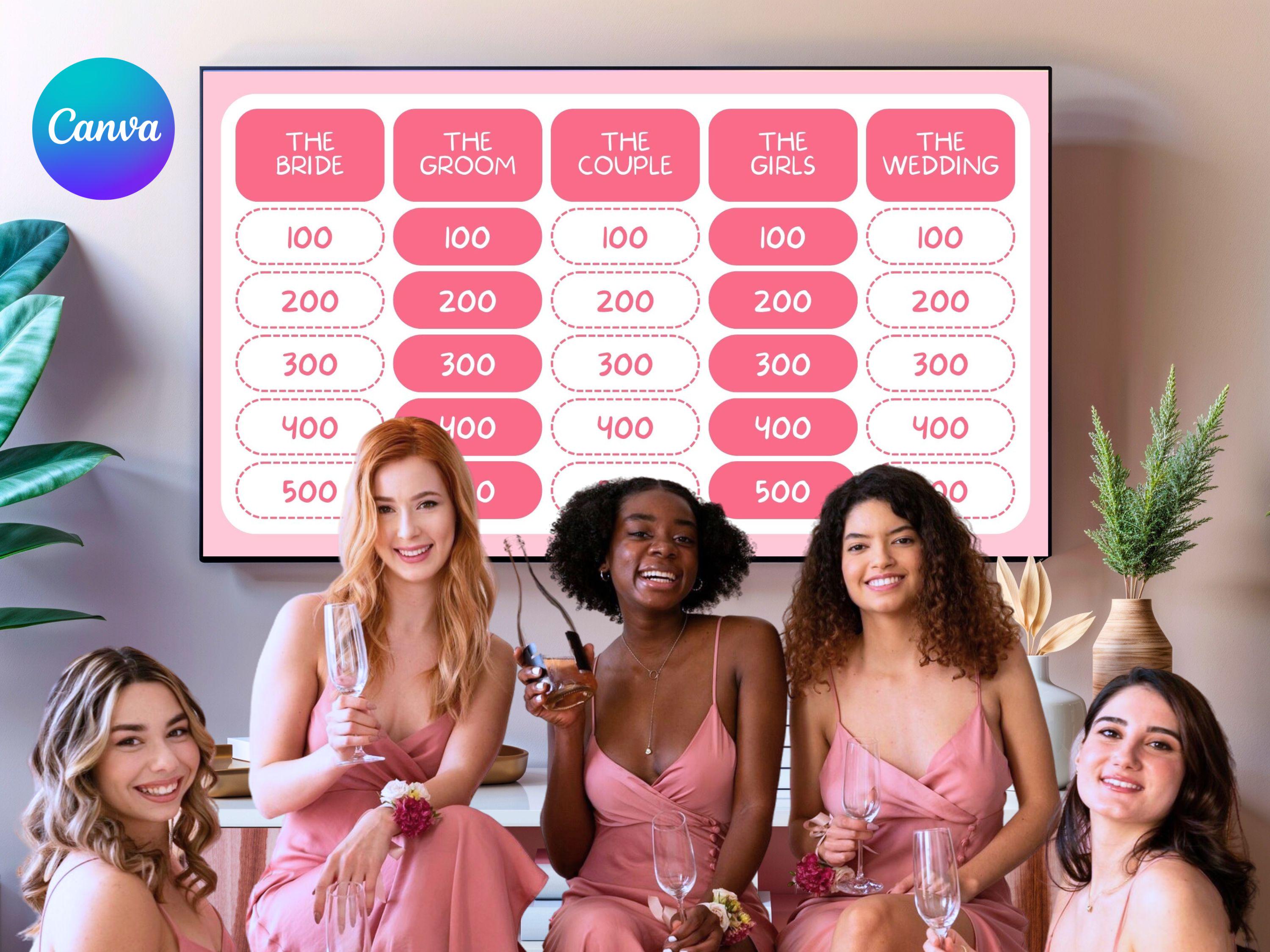 Bachelorette Jeopardy Game, Editable Bridal Shower Trivia (canva