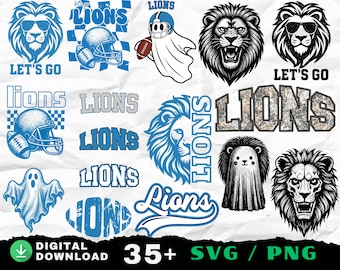 Lions SVG PNG Bundle, Sports Design,Trendy Shirt Design (Digital Download)