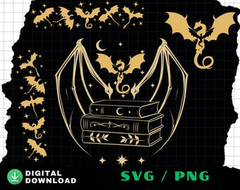 Fourth Wing SVG Bundle, Dragon Svg, Book Lover PNG, Reading (Digital Download), Fantasy Reader Design