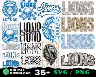 Lions school mascot SVG PNG Bundle, Sports Design,Trendy Shirt Design (Digital Download)