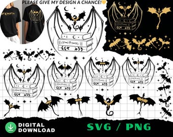 Fourth Wing SVG PNG Bundle • Dragon Reading SVG • Bookworm Clipart • Fantasy Reader Design (Digital Download)