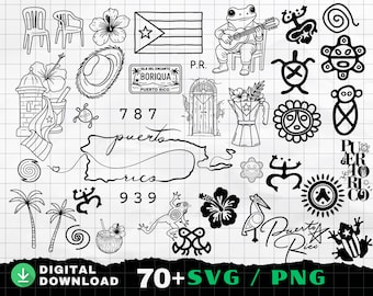 Puerto Rico Svg Bundle,Taino Icon Symbols SVG, Puerto Rico Frog, Coqui, Boricua, Latina Svg Taino Art Digital Download SVG/PNG