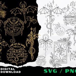 Fourth Wing SVG Bundle, Dragon Svg, Book Lover PNG, Reading (Digital Download), Fantasy Reader Design