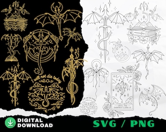 Fourth Wing SVG Bundle, Dragon Svg, Book Lover PNG, Reading (Digital Download), Fantasy Reader Design