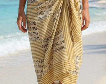 Hand Block Printed Cotton Sarong, Beach Wrap Pareo, Long Scarf, Large Sarong, Cover up, Soft Fabric Scarf, Boho Fashion Shawl Beach Sarong