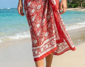 Sarong mit Handblockdruck: Frauen-Baumwollsarong, langer Schal, Handblockdruck-Schal, Frauen-Pareo, Badeanzug-Verkleidung, Bademode-Verkleidung