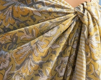 block printed Beach Sarong, Block Print Summer Scarf, Cotton Shawl, Swimwear Coverup, Vacation Sarong, Gift For Her,Beach Wrap, Women Sarong