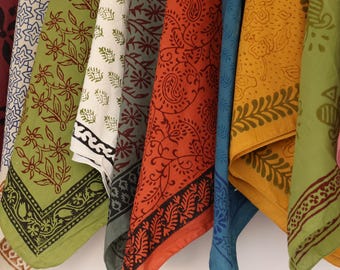 Handblock bedrucktes Baumwollbandana-Set | Boho Kopftuch