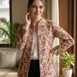 Women’s Hand Block Print Quilted Jacket, Floral Cotton Ethnic Winter Coat, Handmade Indian Reversible Jacket, Boho Street Style Outerwear