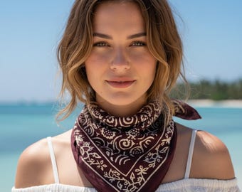Bandana med blommigt blockmönster: Boho-halsduk i 100 % bomull | Lätt huvudbonad i bomull, hållbar presentidé