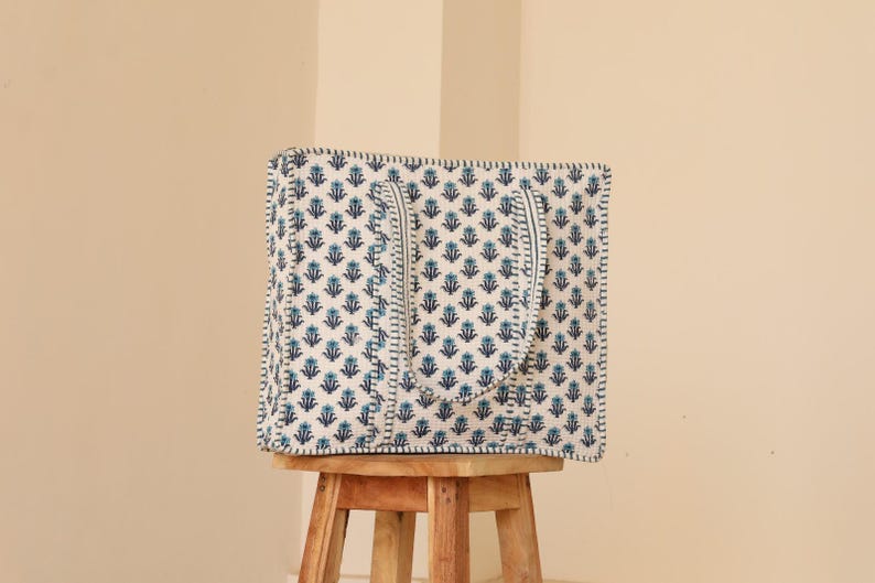 Hand Block Printed Tote Bag, Shoulder Bags, Grocery Bag, Quilted Bag For Women, Travel Weekender Bag, Carry Bag, Large Shopping Bags | Pattern 0008