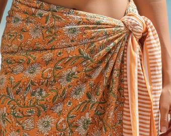 Block Printed Cotton Sarong, Block Printed Beach Cover up, Beach wrap, Soft organic cotton, Pareo, Beach dress, Christmas Gift for Her