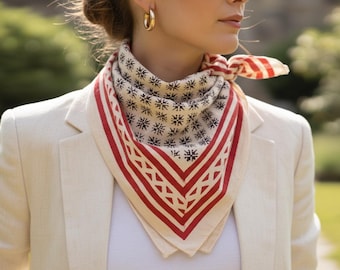 Handtryckt bomullsbandana | Boho-halsduk | Unik hantverksmässigt tryckt bandana | Perfekt present till kvinnor | Miljövänlig boho bandana |