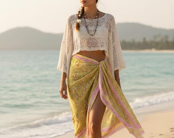 Handcrafted Block Printed Sarong | Cotton Pareo | Beach & Pool Wrap | Yoga Shawl, Scarf | Summer Travel Wear | Lightweight Perfect Gift Idea