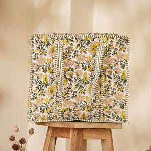 Hand Block Printed Tote Bag, Shoulder Bags, Grocery Bag, Quilted Bag For Women, Travel Weekender Bag, Carry Bag, Large Shopping Bags | Pattern 0009