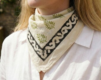 Handtryckta bandanas - Indiskt bomullshandtryck, bohemiska festivalhalsdukar, yogapannband och bandana presentset för kvinnor och män