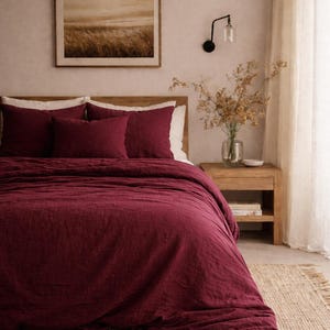 Burgundy Linen Duvet Cover – Soft Washed Linen Bedding, Deep Wine Red Comforter Cover, Natural Breathable Bed Linen | King Queen Duvet Cover