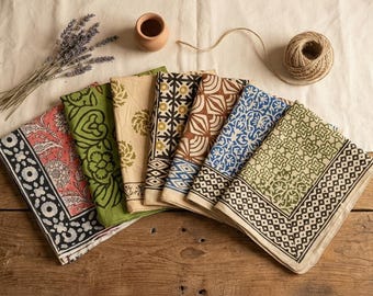 Set of 7 Hand Block Printed Cotton Bandanas, Neck Scarf, Head Wrap - Cotton Bandana Scarf – Perfect Gift for Her, Hair & Neck Accessory