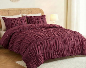 Plum Color Cotton Wrinkle Duvet Cover |  Comforter Cover | Duvet Cover Cozy bedding Dorm Bedding Comforter Cover, Bohemian Duvet Cover |