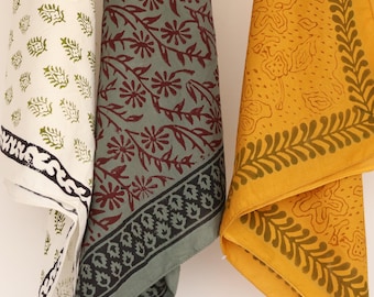 Block Print Cotton Bandana Set: Handmade Boho Scarf, Lightweight Hair Accessory | Boho Head Scarf | Eco-Friendly Hair Accessory
