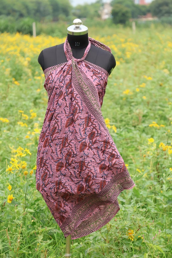 Hand Block Print Cotton Sarong: Boho Beach Cover-Up - 44x72 Inches